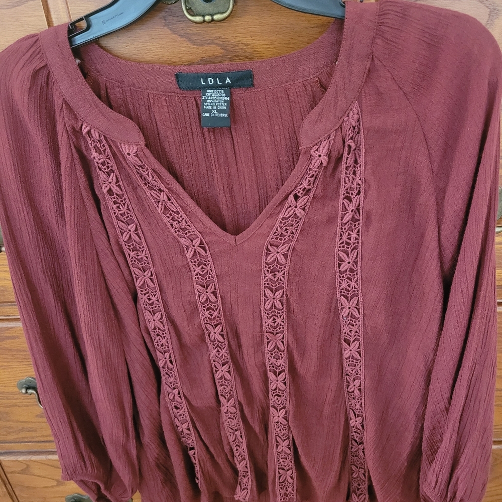 Lola Burgundy Blouse with Elegant Detailing